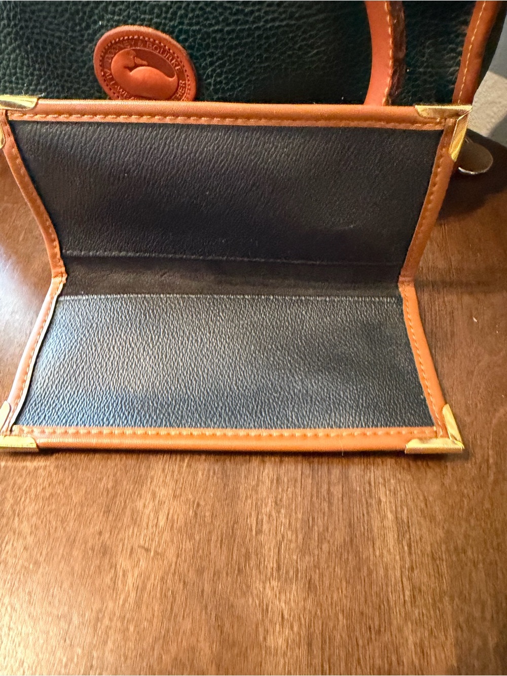 Dooney & Bourke Dark Green Pebbled Leather Satchel with Tan Trim and Strap - Picture 11 of 12